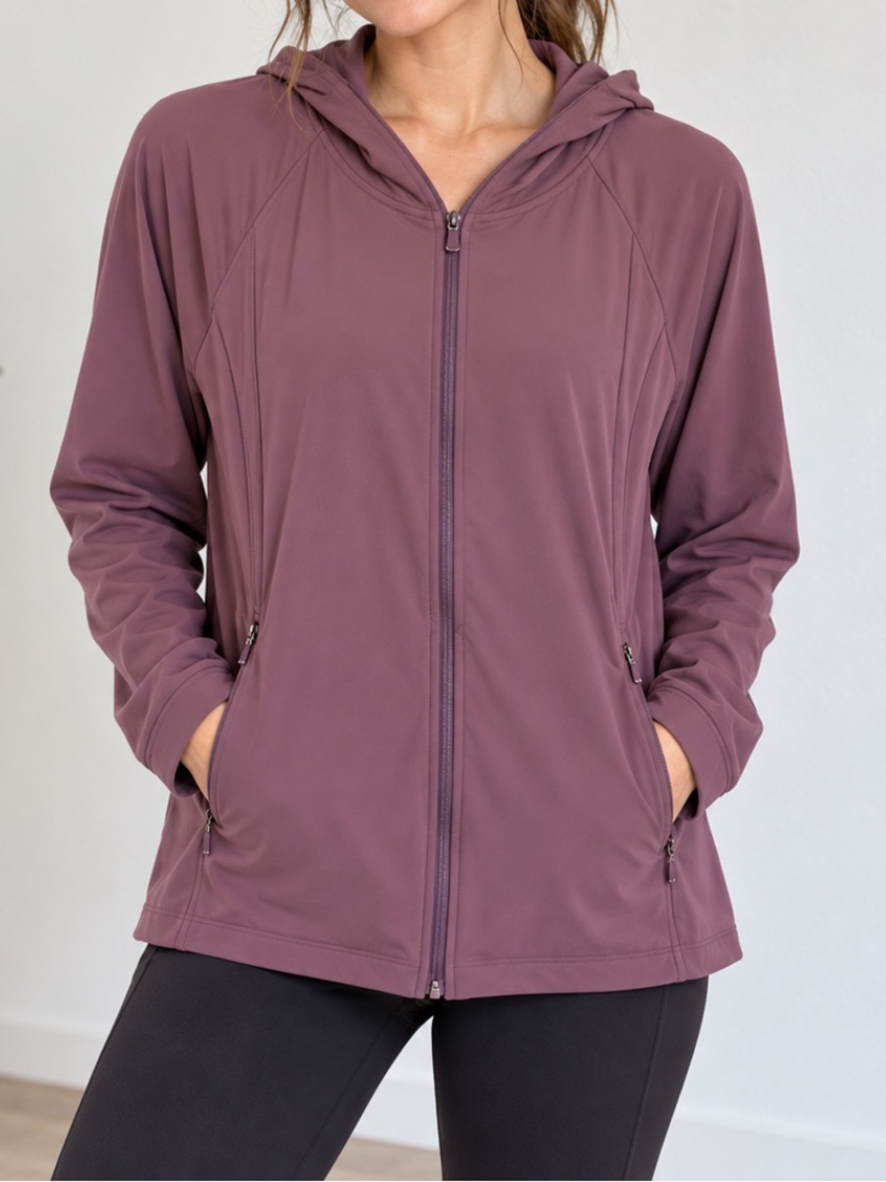 J. Jill Fit Performance Zip-Front Hoodie Athletic Sweatshirt Purple XL